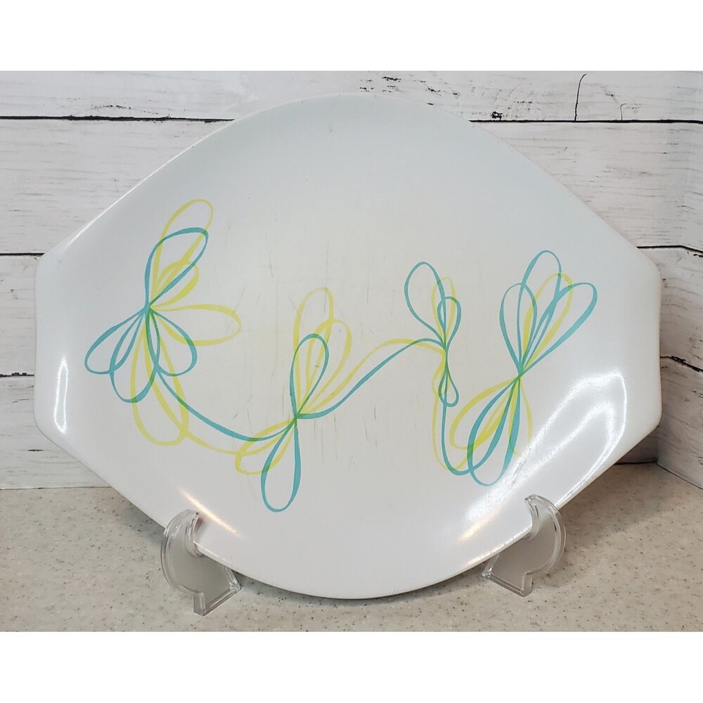 Russel Wright MCM Platter Ribbon Pattern Blue Yellow Home Decorators Inc